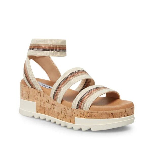 Steve Madden Bandi Beige Multi Sandal 8.5 Espadrille Platform - Picture 1 of 8